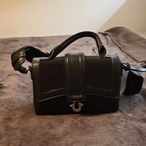 True Religion mixed Media Black Handbag with Silver Accent